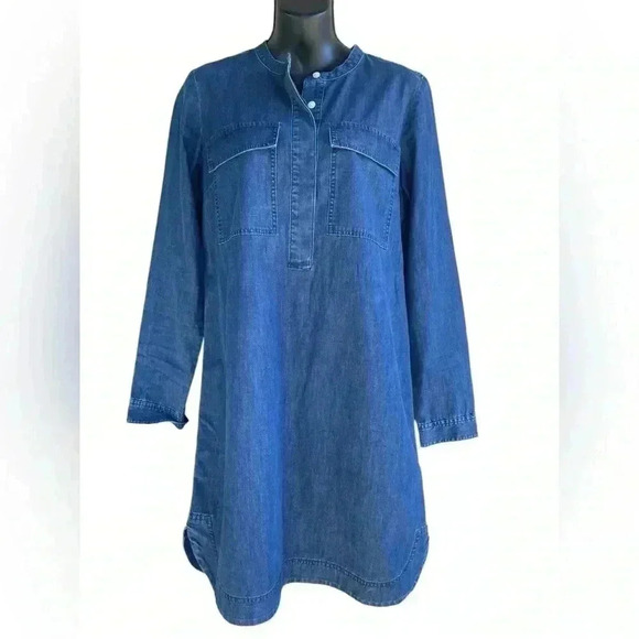 J CREW women’s DENIM SHIRT DRESS long sleeves front patch pockets  Size S - Picture 1 of 7
